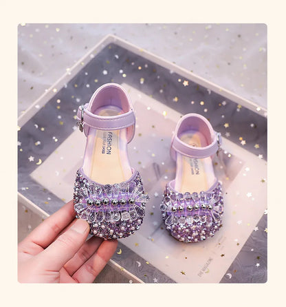 Princess Girls Party Shoes Children Sandals Gorgeous Rhinestone Low Heels Shoes Girl Sandals mary janes Dress Shoes Child I06106