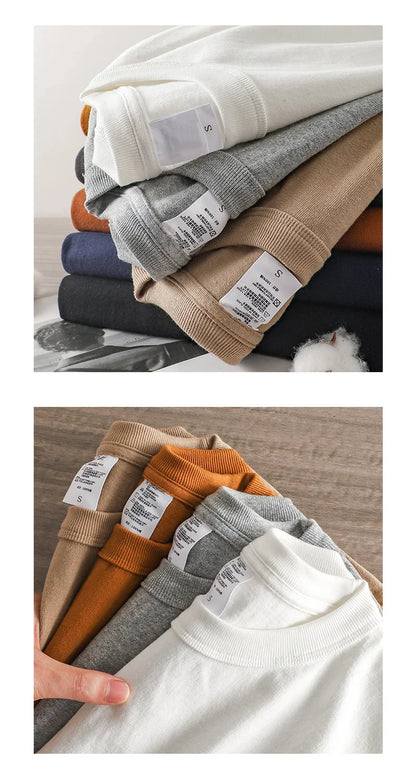 11.2 Oz Heavyweight Autumn Long Sleeved T Shirt for Men 100%Cotton Plain Shirt O-Neck White Tops Oversized Men's Clothing