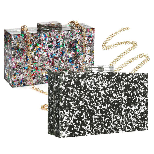 Women Handbags Evening Banquet Party Clutch Bag Rectangle Multicolor Geometric Trend Designed Acrylic Bags Chain Crossbody Bag