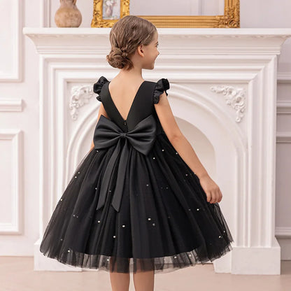 Flower Girl Dresses Birthday Tulle Dress Backless Bow Wedding Gown Kids Party Wear Princess Pink Baby Bowknot Toddler