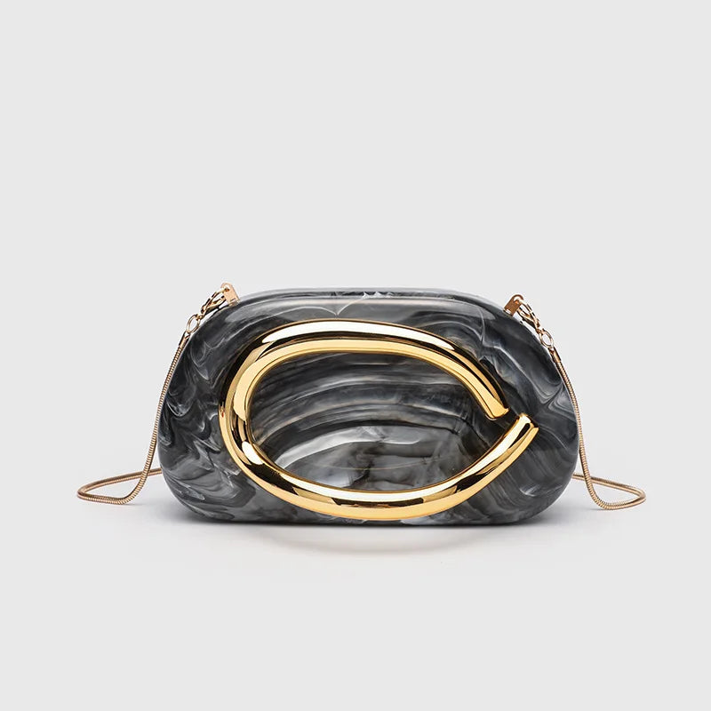 Classic round Box Handheld Dinner Bag Miniature Retro Metal Handle Chain Shoulder Strap Crossbody Bag Street Trend Hard PU Bag