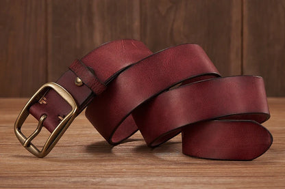 Thick Cowhide Copper Pin Buckle Real Genuine Leather Belt For Jeans Fashion Casual Belt Men Waistband Retro Luxury Male Strap