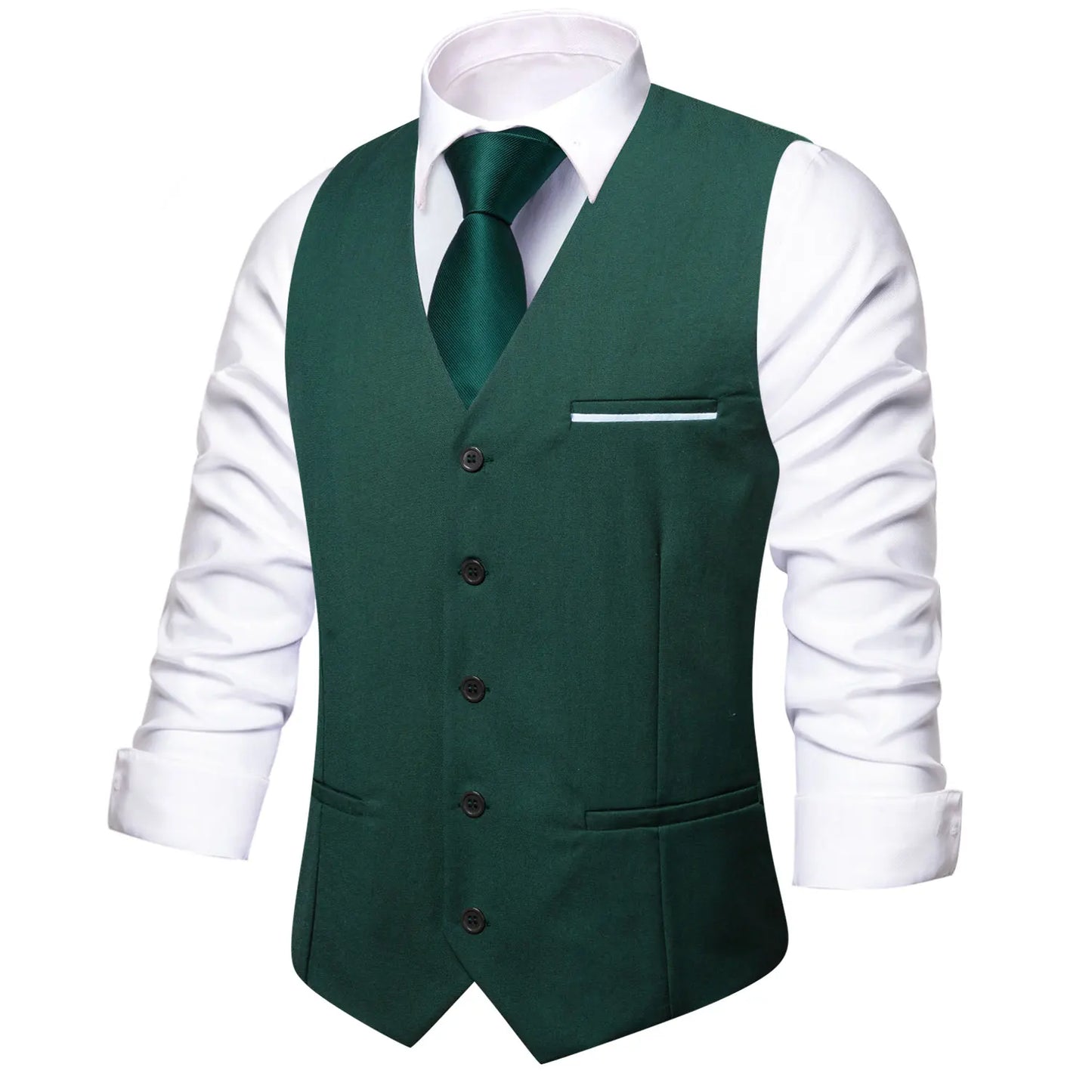 Men's Vest Elegant Green Waistcoat Necktie Handkerchief Cufflinks Sets for Male Wedding Business Party Designer Gift