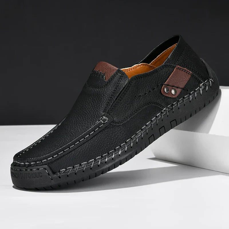 Handmade Leather Men Shoes Casual Comfortable Slip On Loafers Men Leather Shoes Flats Moccasins Walking Shoes