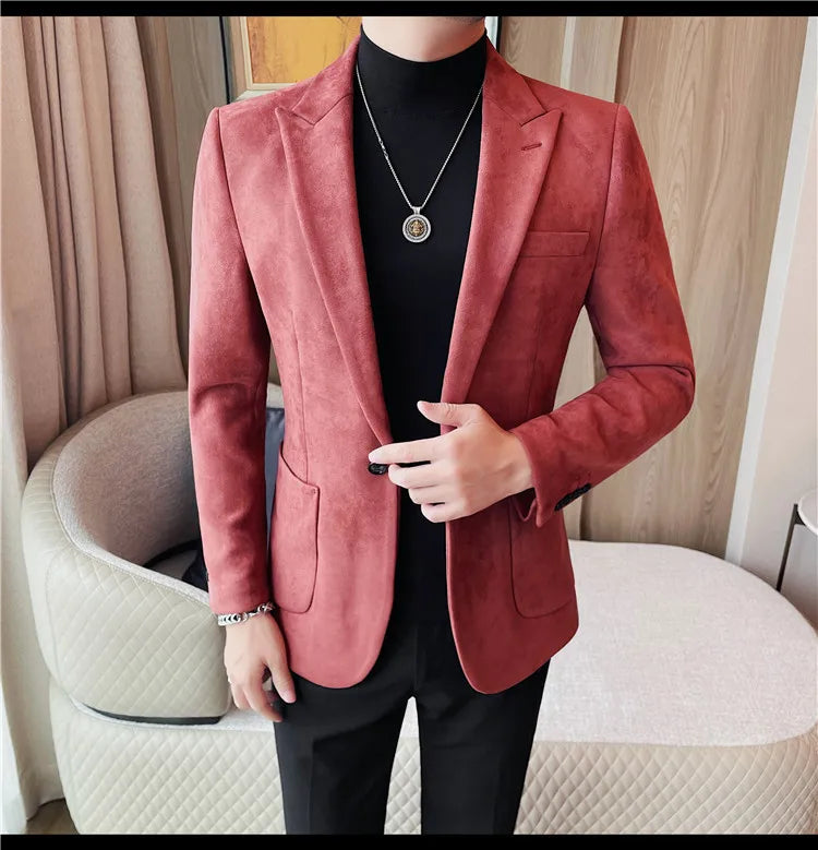 Classics Autumn Winter Suede Suit Jackets Fashion New Solid Slim Fit Business Office Social Blazer Wedding Top Mens Clothing 4XL