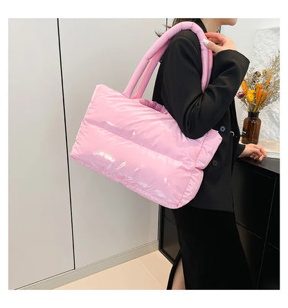 Fashion Large Capacity Puffer Shoulder Bags Padded Women Handbags Casual Nylon Quilted Big Tote Bag Warm Winter Shopper Purses