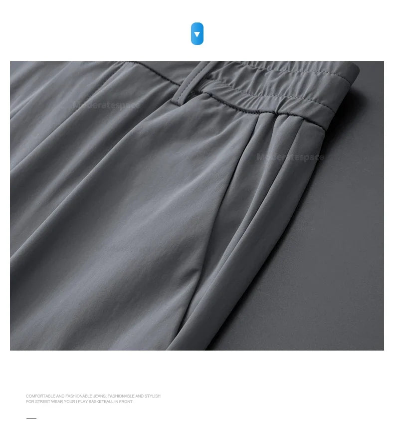 Summer Ultra-thin Casual Pants Men's High Elastic Quick-drying Ice Silk Straight Business Formal Casual Trousers Black Gray
