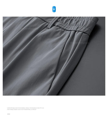 Summer Ultra-thin Casual Pants Men's High Elastic Quick-drying Ice Silk Straight Business Formal Casual Trousers Black Gray