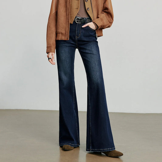 Women Denim jeans 2025 Autumn New Lycra Stretch Mid Waist Cotton Flares Pants