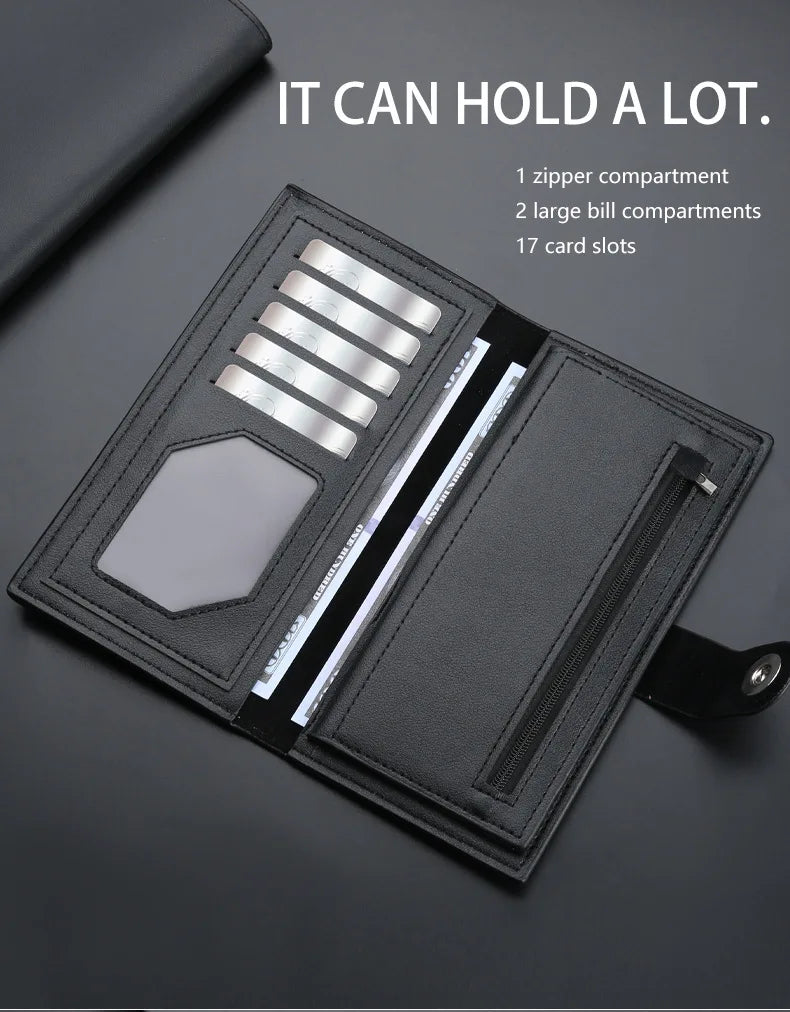 Magnetic Buckle Trifold Men Wallet PU Leather Business Casual Multi Card Holder Short Long Style Male Daily Purse Cartera Hombre