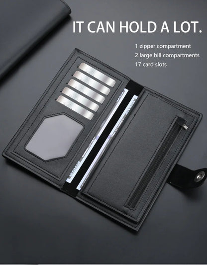 Magnetic Buckle Trifold Men Wallet PU Leather Business Casual Multi Card Holder Short Long Style Male Daily Purse Cartera Hombre