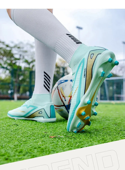 Men Professional Soccer Shoes Outdoor High-Top Sports Football Boots Long Spikes Artificial Grass Training Non Slip Sneakers