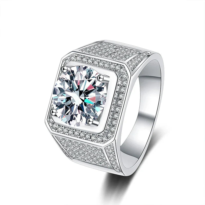 D Color 10 Carat Moissanite Ring for Men S925 Sterling Silver Plated with White Gold Luxury Man Wedding Ring Fine Jewelry
