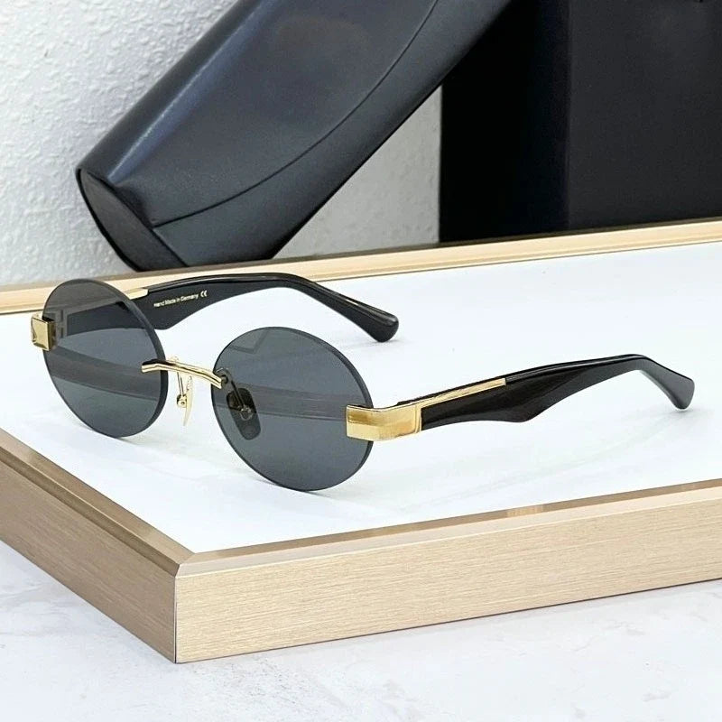 High Street Rimlesss Sunglasses Oval Alloy Acetate High Quality for Men Women Classical Vintage UV400 with Case