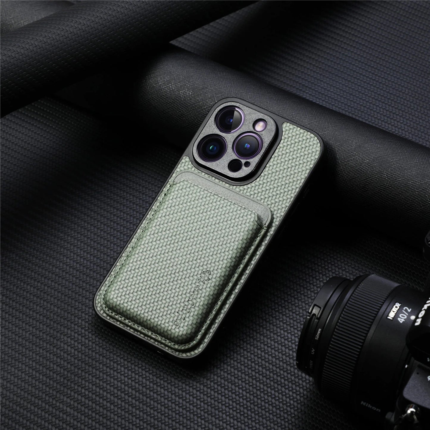 Carbon Fiber Style PU Leather for Magsafe Case for iPhone 17 Air 16 15 Pro Max 16e 14 Plus 11 12 13 Mini Cover Card Holder LM2