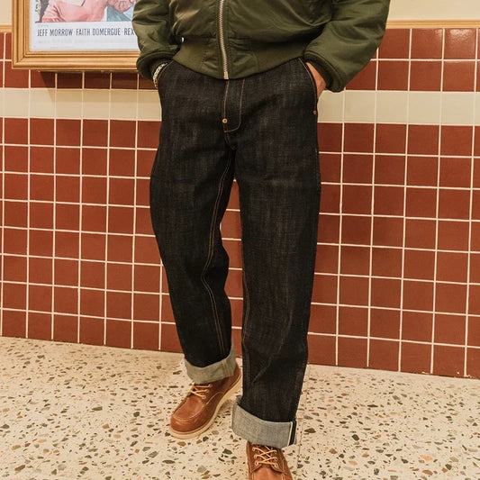 Denim Jeans Loose Straight Fit Heavyweight Raw Denim Pants