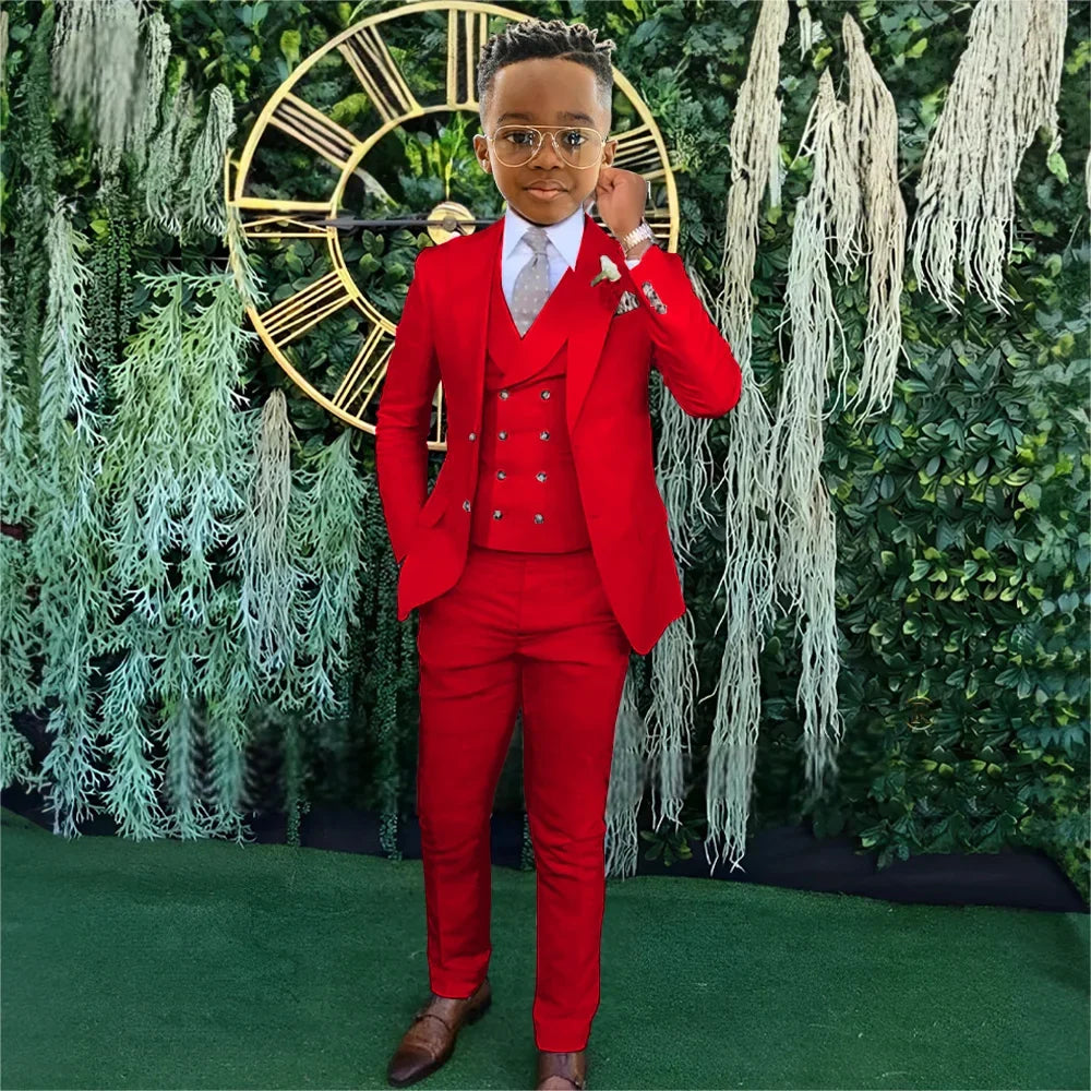 Fashionable Boys Suit Set 3 Pieces Jacket Vest Pants Banquet Party Outfit Elegant Children's Tuxedo Wedding Guest Clothes 2-20T