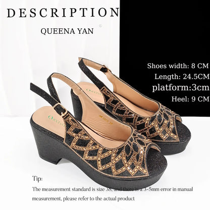African Shoe and Bag Set for Wedding Women Shoes and Bag To Match Set with Rhinestone Italy Pumps Women Shoes Luxury