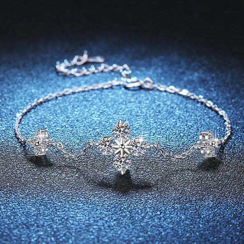 4-Leaf Clover GRA Certified 0.9cttw D Color Moissanite Diamond Bracelet for Woman 925 Silver Link Bracelets Fine Jewelry