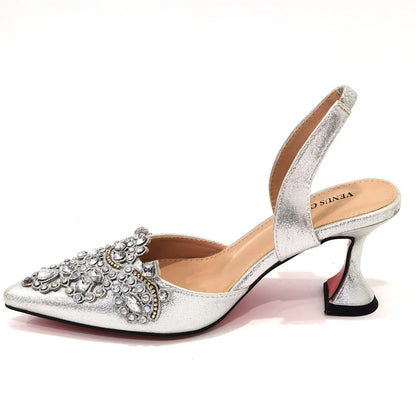 2023 New Fashion Simple And Versatile Silver Pointed Toe High Heels Comfortable To Wear Party Ladies Shoes And Bag