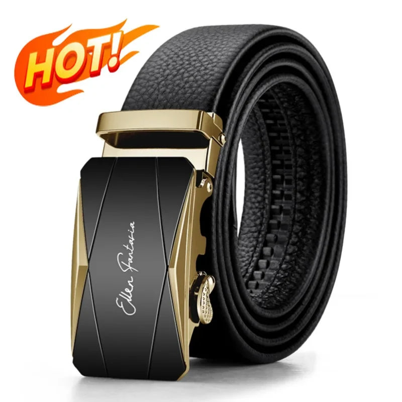 Belt for men, Genuine Leather Belt, Alloy Automatic Buckle Ratchet Belt, Men's Fashion Designer Belt 110cm-130cm