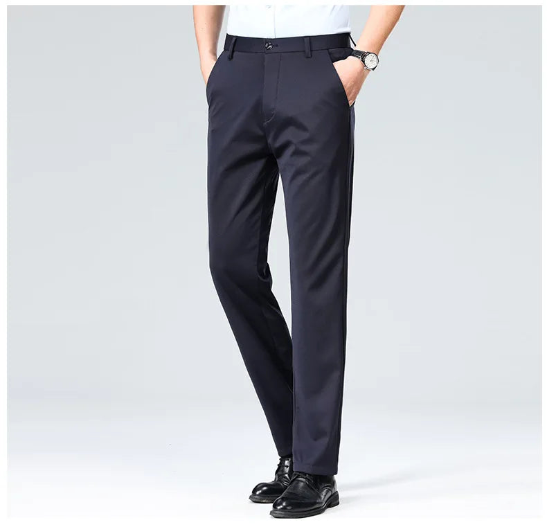 Men's Summer Dresses Long Pants Slim Fit Business Pants Lightweight Ice Silk Office Pants, Wrinkle Resistant and Elastic