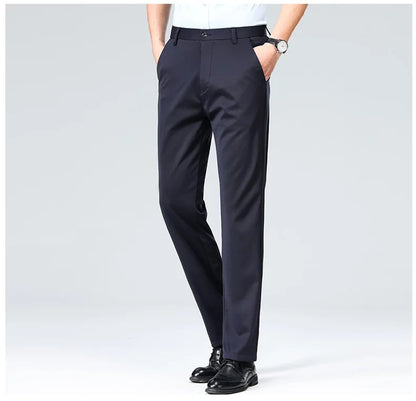 Men's Summer Dresses Long Pants Slim Fit Business Pants Lightweight Ice Silk Office Pants, Wrinkle Resistant and Elastic
