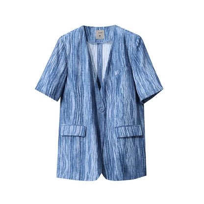 Women's Blazer 2026 Summer New Commuter V-neck Short Sleeve Single Button Women's Jacket Loose Shoulder Padded Top 12621092