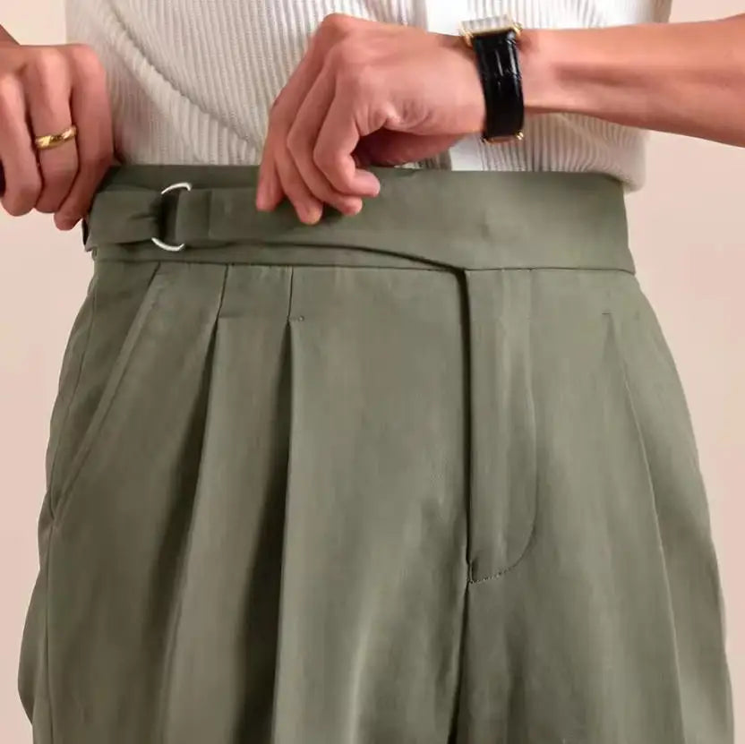 Men Pant Trousers Business Pure Cotton Casual Double Pleated High Waist Breathable Casual Formal Pants Men Social Trousers