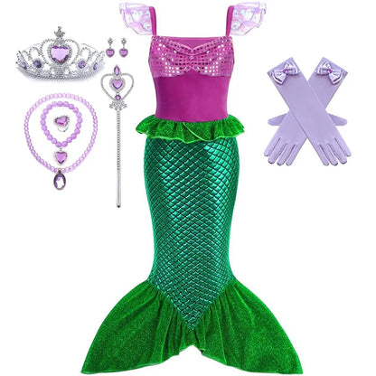 Girls Cosplay Disney Little Mermaid Ariel Prom Princess Costumes Kids Summer Casual Dress Halloween Birthday Party Dress Up 2025
