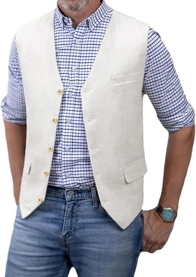 Men's Slim Fit Cotton Suit Vest Solid Color Business Casual Business Dinner Party Dress Waistcoat Wedding Groomsman's Dress