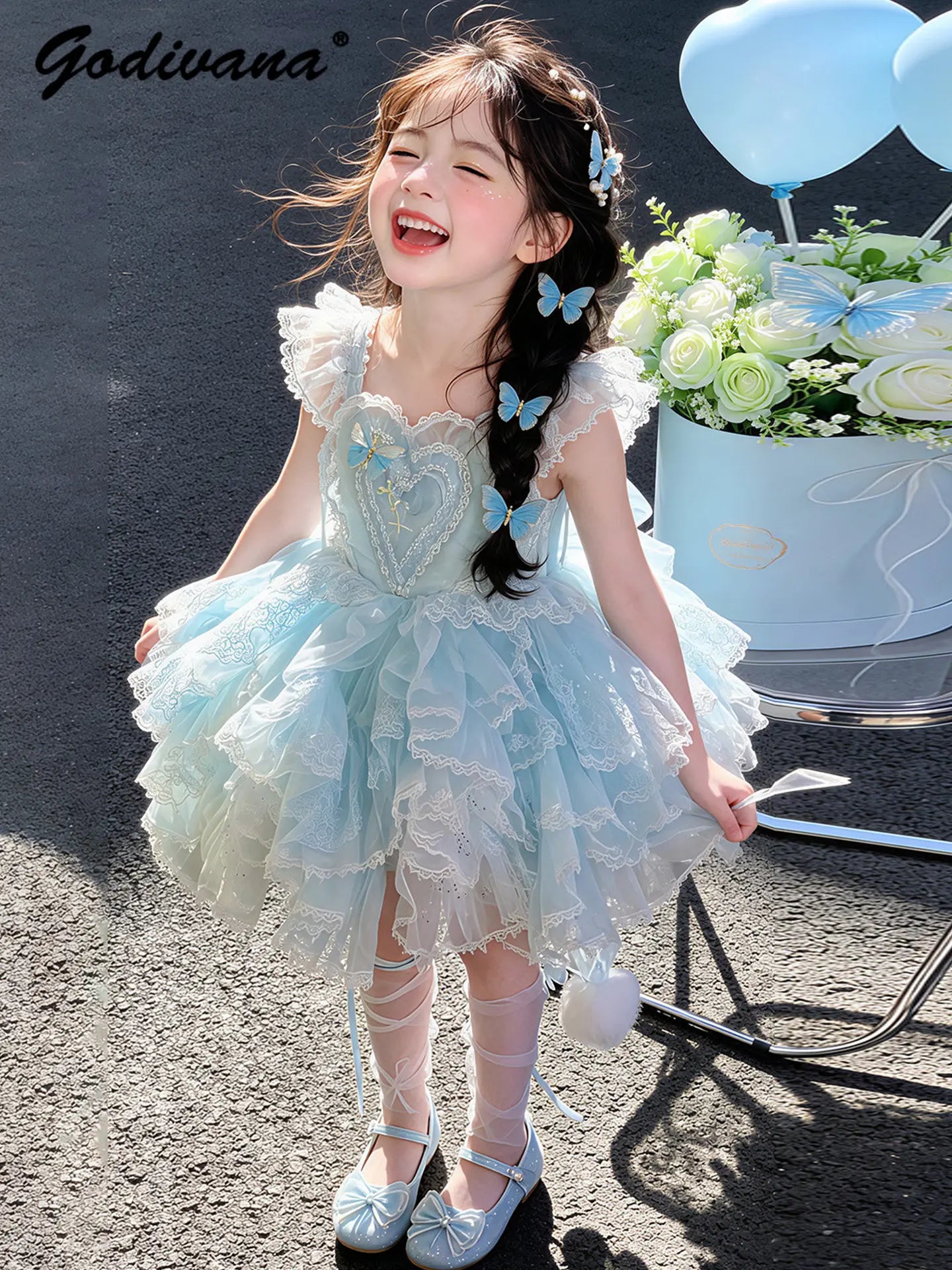 Baby Girls Sweet Sleeveless Lolita Princess Dress New 2026 Summer Childrens Elegant Lace Trim Tulle Bow Train Performance Gown