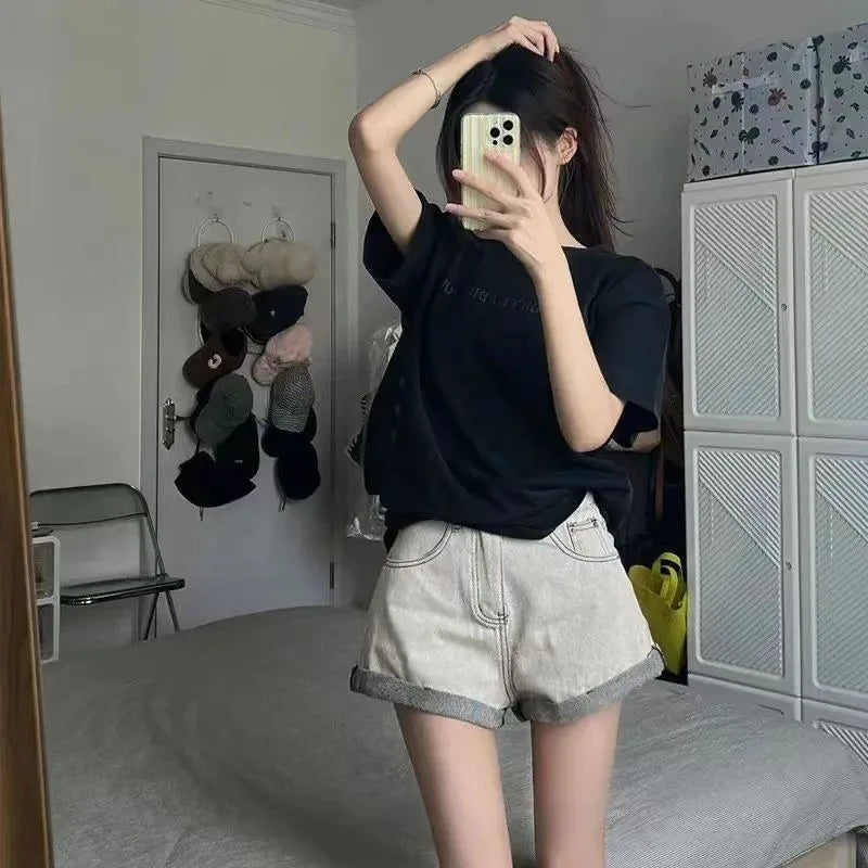 Design Sense Niche American Street Heavy-duty Washed Denim Shorts for Men and Women Summer New Style Captcha Pants