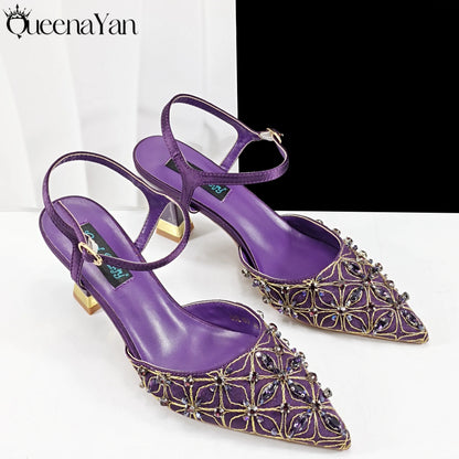 Elegant Full High Quality Diamond Design Olive Color Italian Women's Shoe and Handbag Set for Weddings and Special Occasions