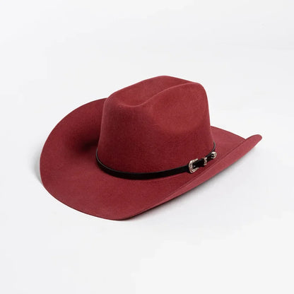 New Autumn Winter Women Fedoras with Belt Buckle Wide Brim Rolled Wool Cowboy Hat M L Size Obtainable