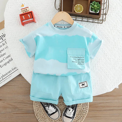 New Summer Baby Clothes Suit Children Boys Wave Tie Dye T-shirt+ Shorts 2Pcs/Sets Toddler Casual Fashion Costume Kids Tracksuits