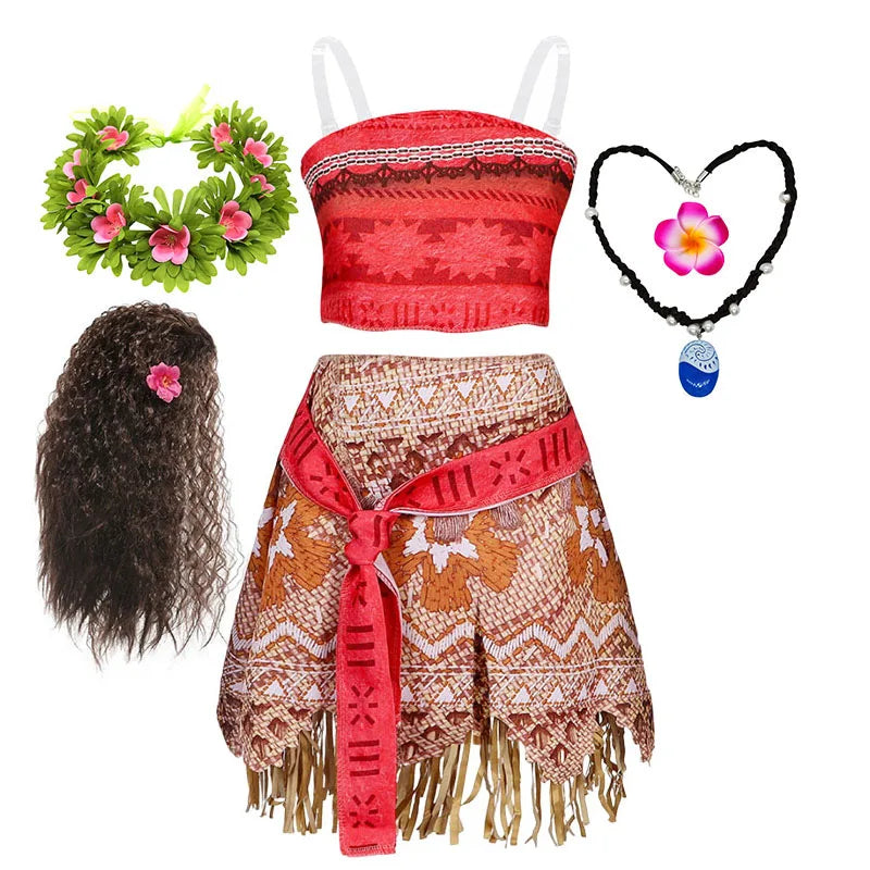 Halloween Fairy Princess Moana Costume Girl Cosplay Vaiana Vintage Adventure Kids Bikini Party Clothes Kids Clothes Set