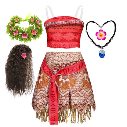 Halloween Fairy Princess Moana Costume Girl Cosplay Vaiana Vintage Adventure Kids Bikini Party Clothes Kids Clothes Set