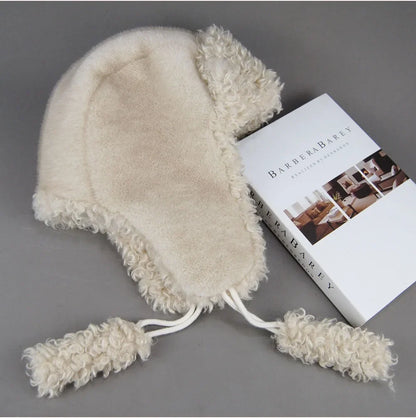 Real Fur Wool Hat Unisex New Winter Warm Bomber Russian Ushanka Hats With Ear Flaps Cow Leather Thick Snow Earflaps Baseball Cap