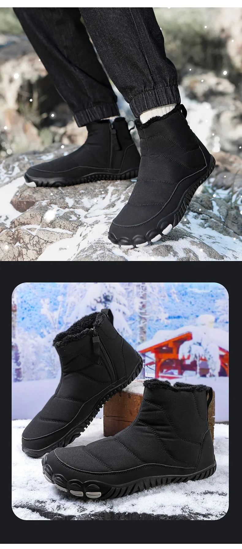 Cotton Boots Men/women Large Size 47 Waterproof Snow Boots Winter Warm  Comfort Zipper Anti Cold Non-slip Cotton Boots
