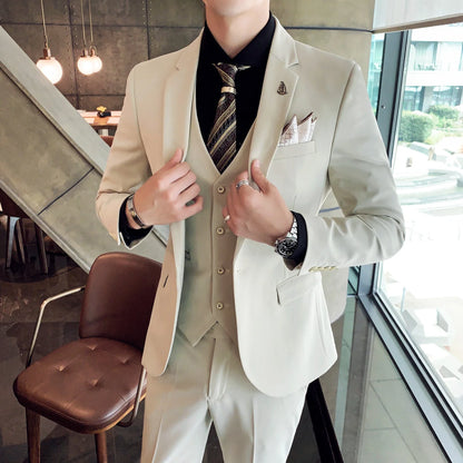 Men's 2025 Three-Piece Suit Set Casual Business Wedding Banquet Outfit Handsome M-4XL Stylish Combination with Vest And Trousers