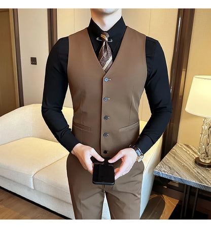 ( Vest + Pants) Men Luxury High Quality Business Suit Vest 2 pieces Formal Groom Wedding Dress Vest Set Fashion Club Clothing