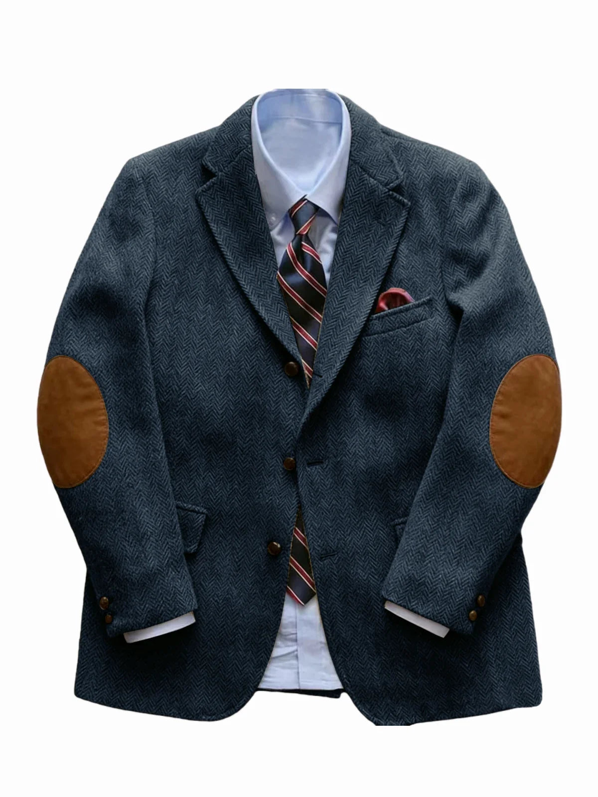 Men's Vintage Herringbone Tweed Blazer With Elbow Patch 2 Button Single Breasted Cotton Casual Slim Fit Business Jacket XS-7XL
