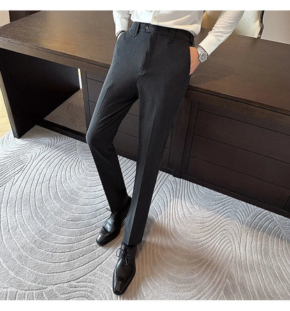 New Men Casual Solid Color Suit Pants Fashion Men Slim Fit Business Social Dress Pants Formal Wedding Social Party Male Trousers