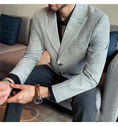 Autumn Winter Thick Wool Plaid Suit Jacket 2025 New Men's Slim Fit Casual Fashion Formal Business Socia Party Jacket Coats