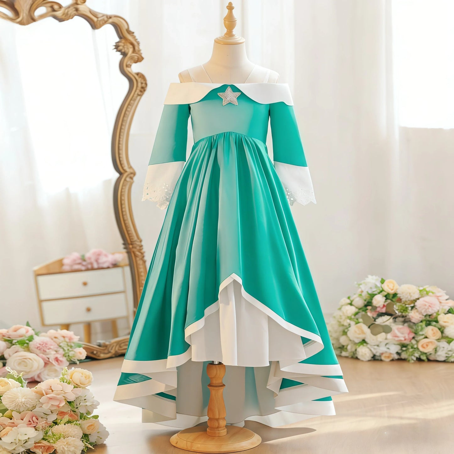 Peach Princess Dress For Girls Game Rosalina Role Play Clothes Cosplay Costume Birthday Party Halloween Carnival Clothing 4-10Y