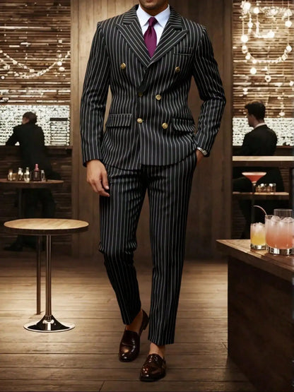 Men's Suit Sets Men's Striped Suits Dress Pants for Business Dinners and Weddings