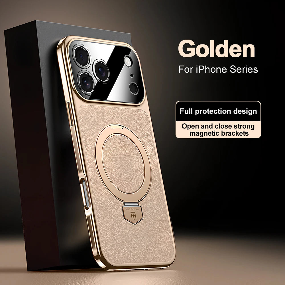 Magnetic Bracket Leather Phone Case For iPhone 17 Pro Max Air 16 15 14  17promax 16promax Magsafe Shockproof Funda Cover