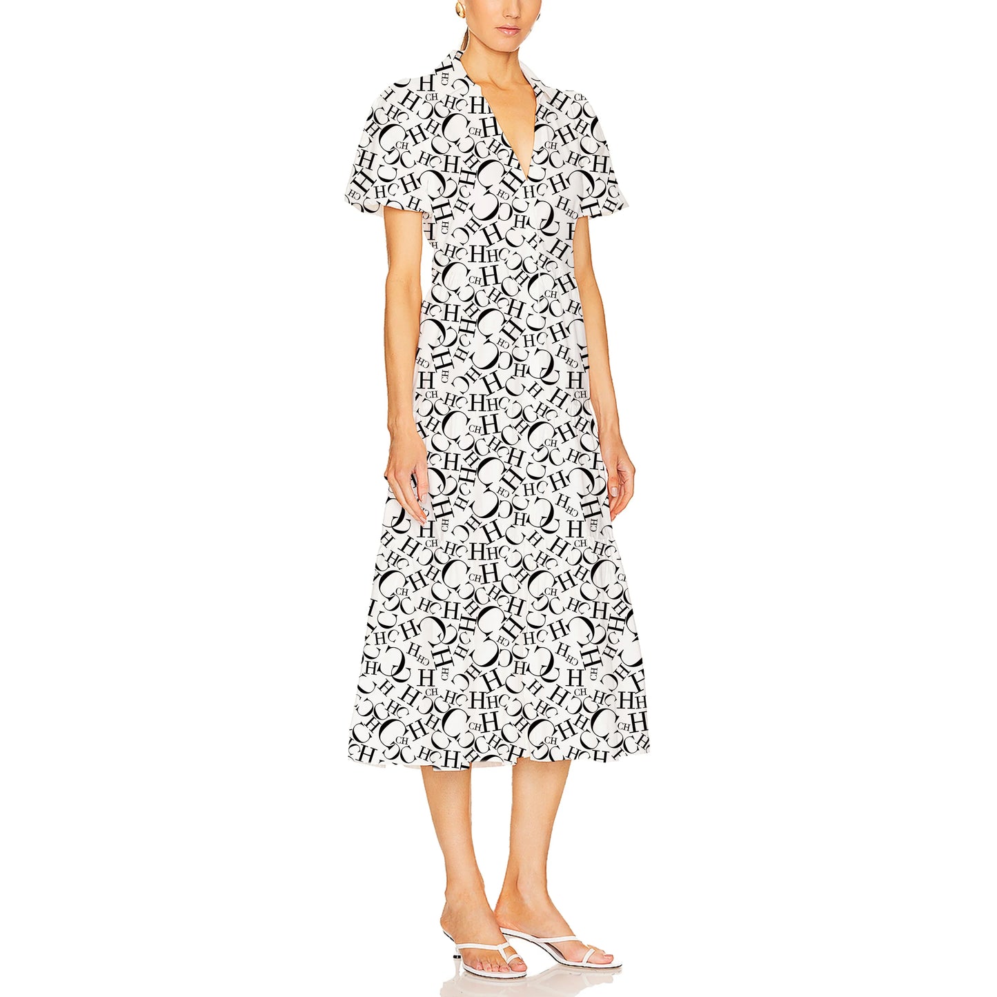 Women's Midi Dress 2024 New Fashion Summer Lapel Print Shirt Dresses for Women Elegant Chic Ladies Dress