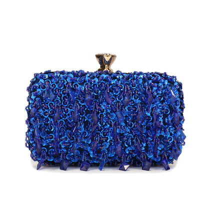 Glitter Party Dinner Evening Bags Purple Color Tassel Acrylic Clutch Bags Flap Fashion Metal Chain Diamonds Handbags Beading